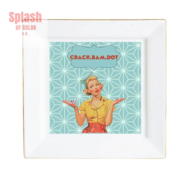 Crack Bam Dot, Notalgic Modern Funny Mahjong Dessert, Appetizer Party Plates - Splash of Color co.