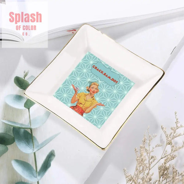 Crack Bam Dot, Notalgic Modern Funny Mahjong Dessert, Appetizer Party Plates - Splash of Color co.