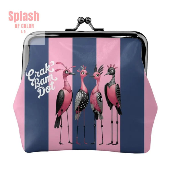 Crak Bam Dot Whimsical Queen Birds Women’s Kiss Lock Coin Purse 4.5’’x4.1’’ Wallet