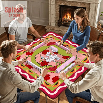 Crimson Red Ohio State Pride Whimsical Mahjong Game Mat Cardinals Carnations And Pawpaws - Daily Accessories