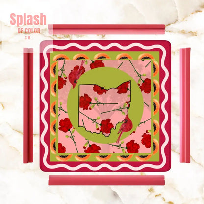 Crimson Red Ohio State Pride Whimsical Mahjong Game Mat Cardinals Carnations And Pawpaws - Daily Accessories