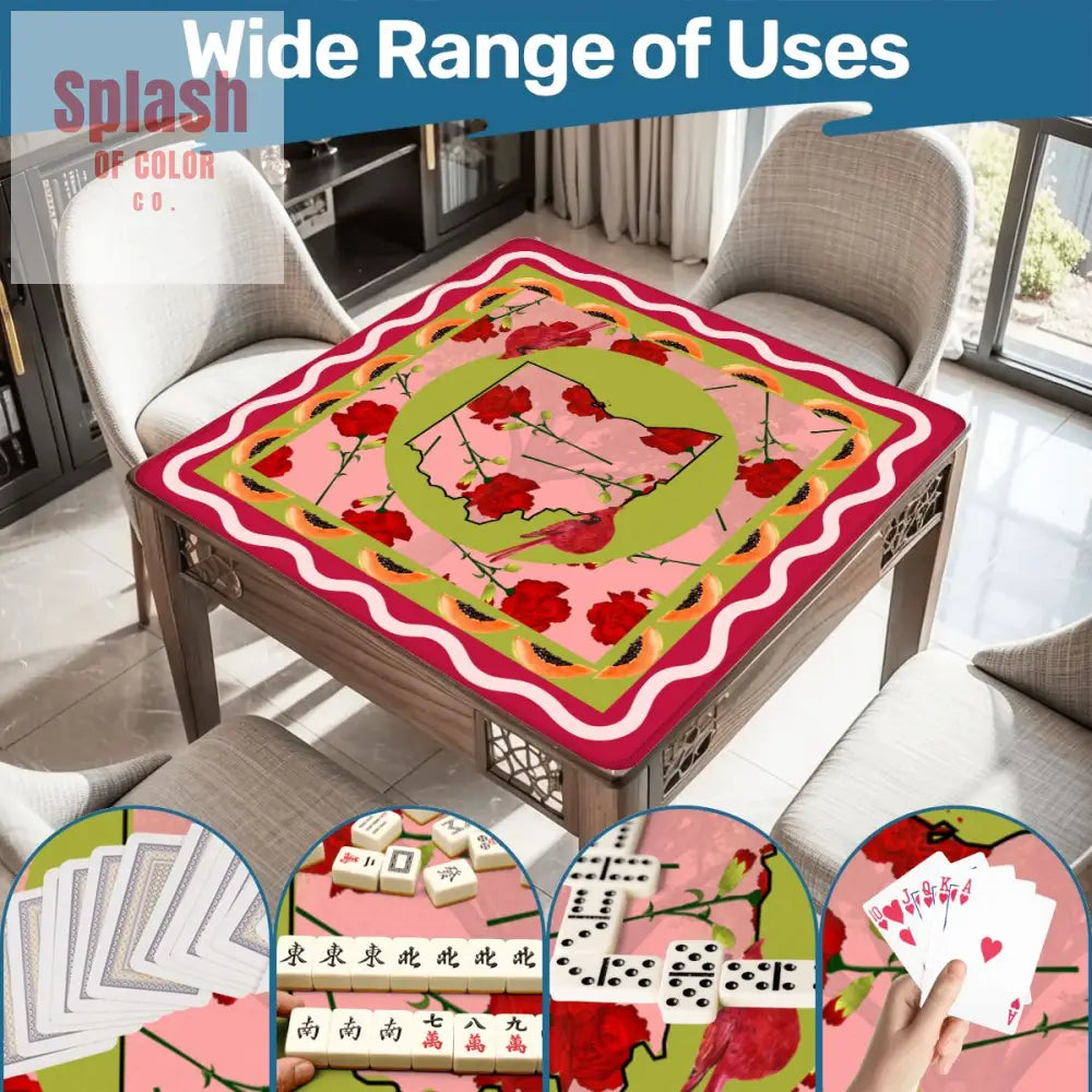 Crimson Red Ohio State Pride Whimsical Mahjong Game Mat Cardinals Carnations And Pawpaws - Daily Accessories