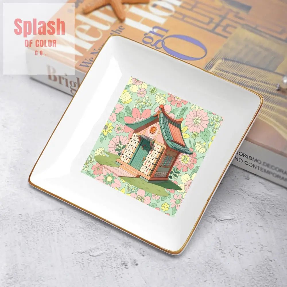 Mahjong Appetizer Dessert Plates With Cottage Floral Mahjong Tile House Design - Splash of Color co.