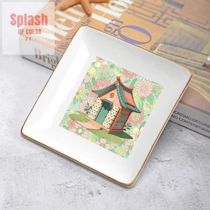Mahjong Appetizer Dessert Plates With Cottage Floral Mahjong Tile House Design - Splash of Color co.