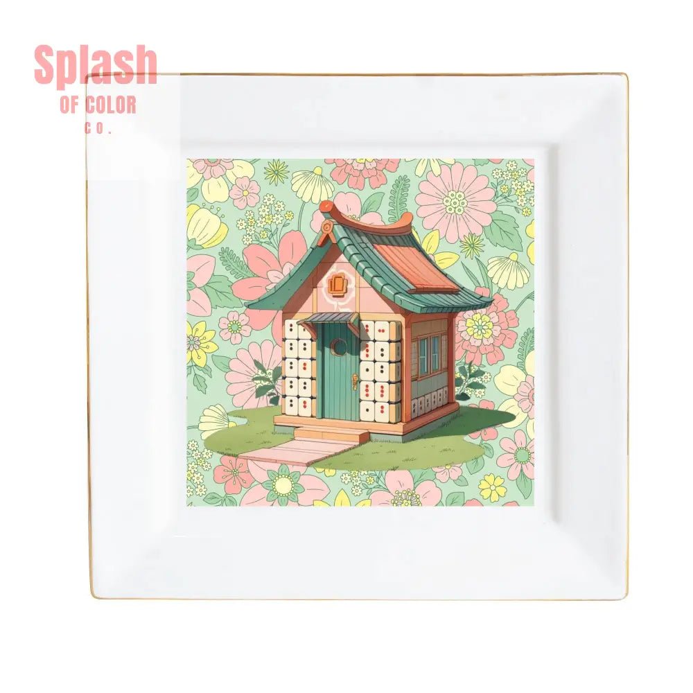 Mahjong Appetizer Dessert Plates With Cottage Floral Mahjong Tile House Design - Splash of Color co.