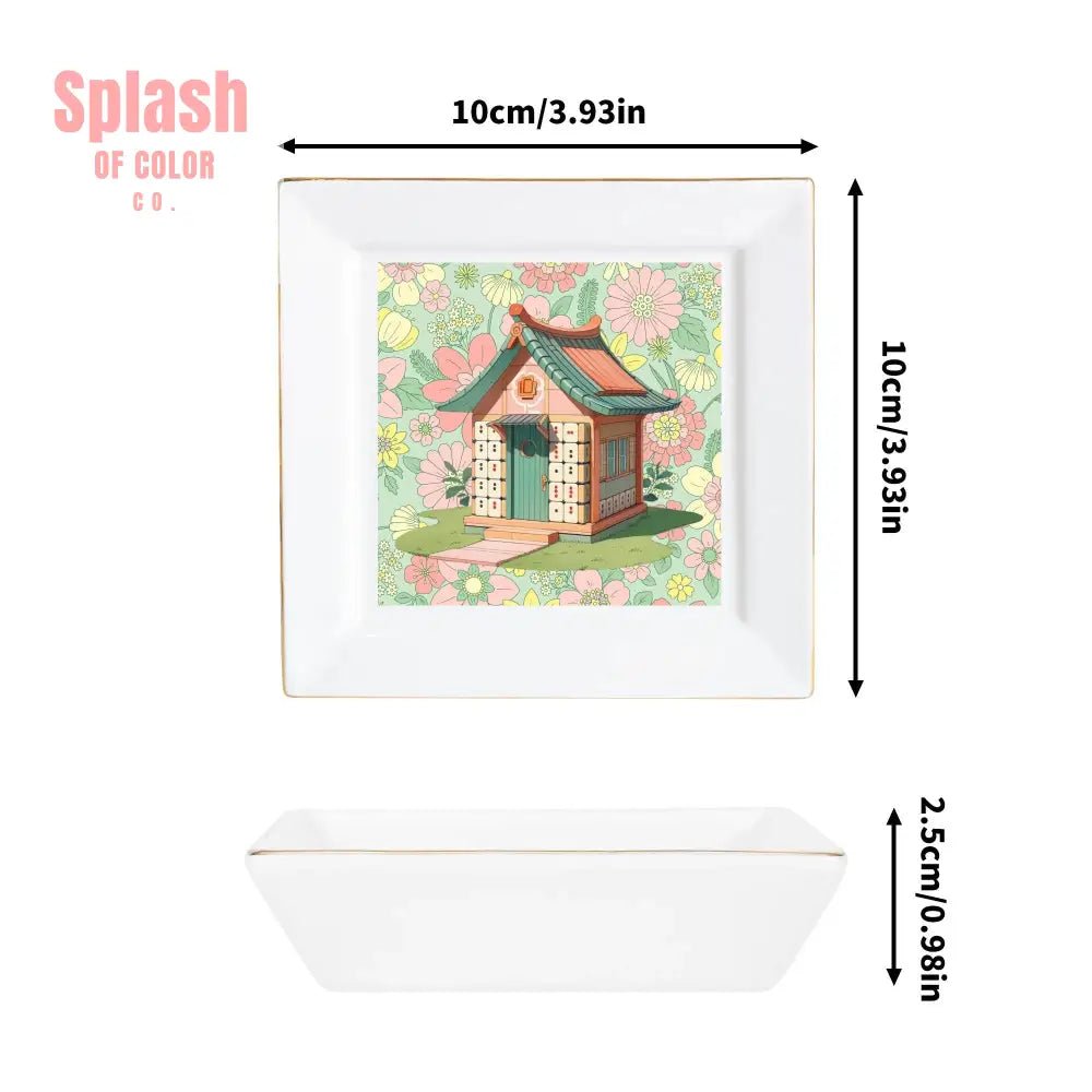 Mahjong Appetizer Dessert Plates With Cottage Floral Mahjong Tile House Design - Splash of Color co.