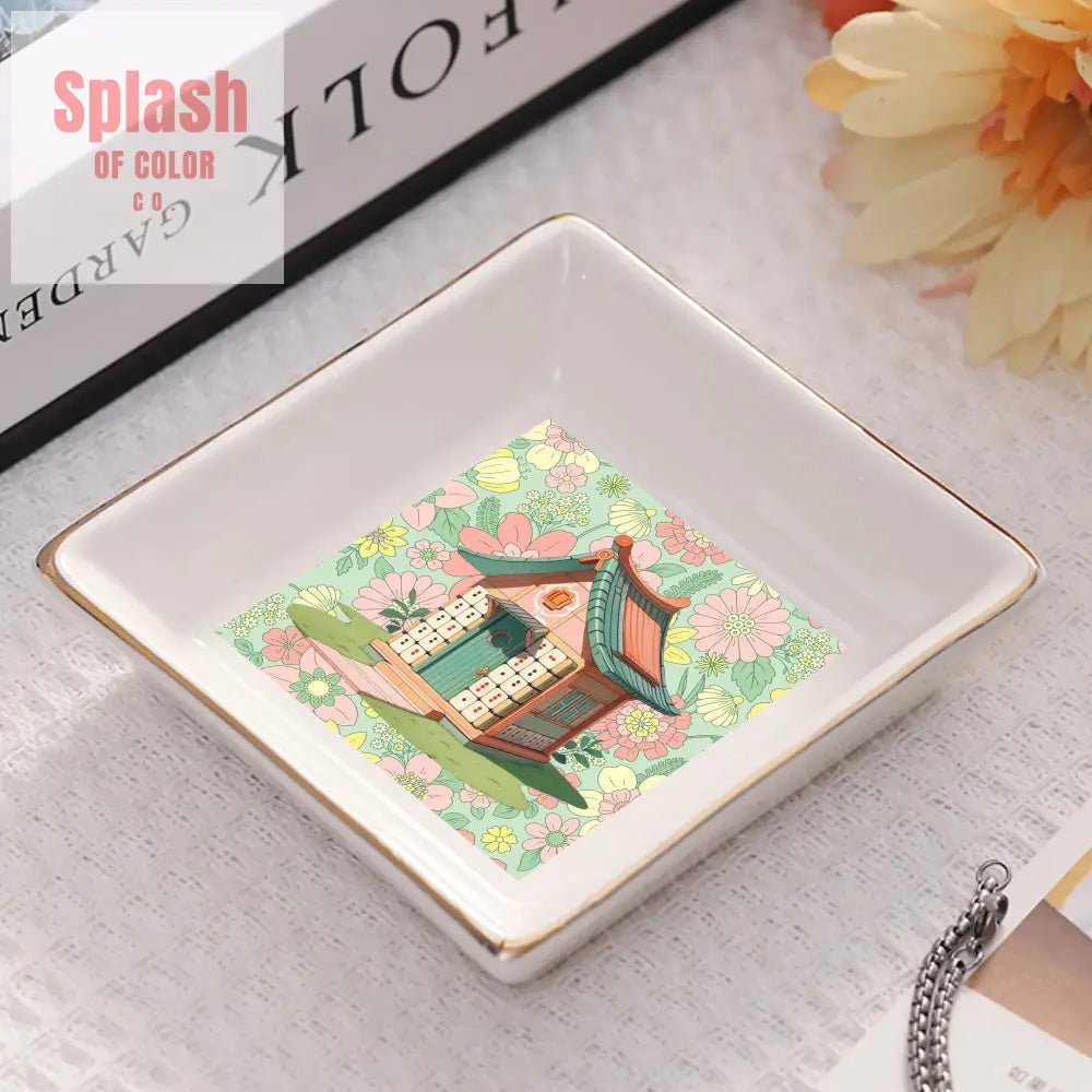 Mahjong Appetizer Dessert Plates With Cottage Floral Mahjong Tile House Design - Splash of Color co.