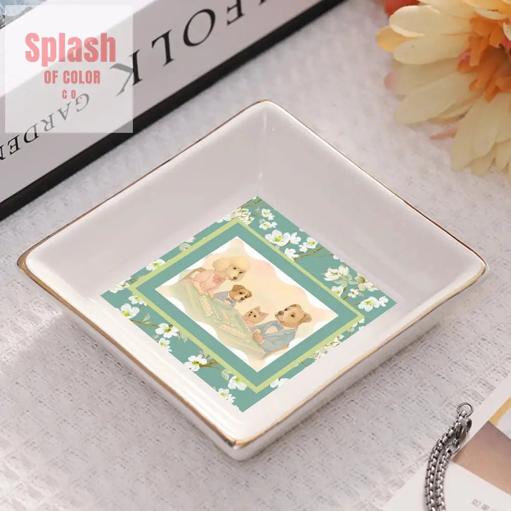 Fynny Dogs Playing Mahjong Floral Dessert Appetizer Party Plates - Splash of Color co.