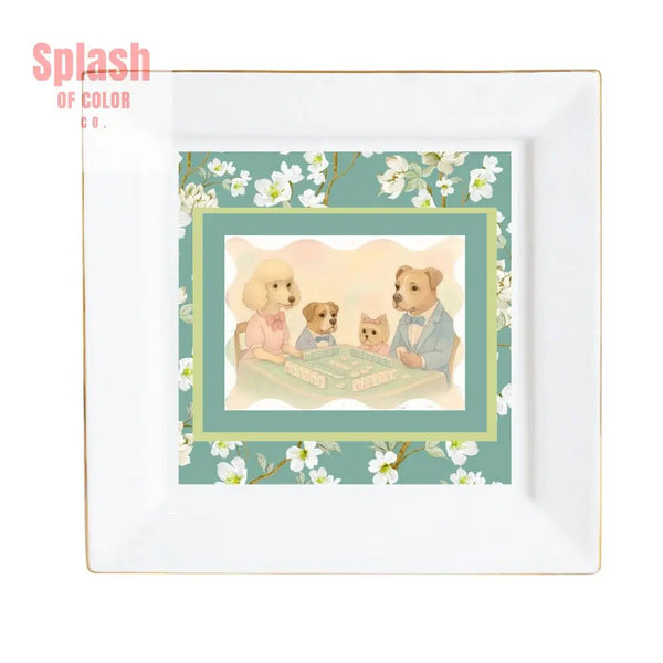 Fynny Dogs Playing Mahjong Floral Dessert Appetizer Party Plates - Splash of Color co.