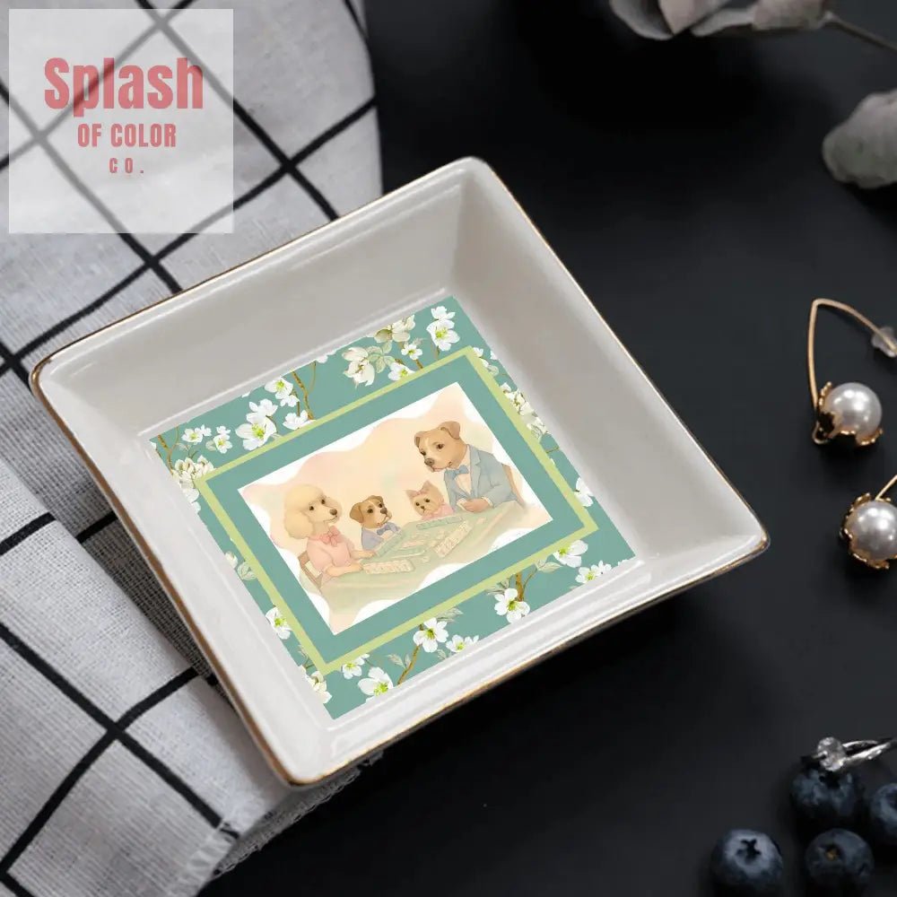 Fynny Dogs Playing Mahjong Floral Dessert Appetizer Party Plates - Splash of Color co.