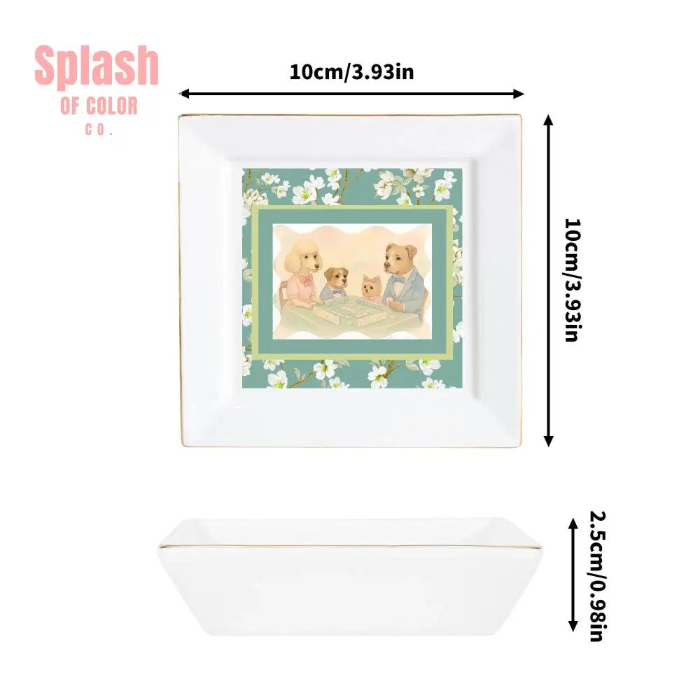 Fynny Dogs Playing Mahjong Floral Dessert Appetizer Party Plates - Splash of Color co.