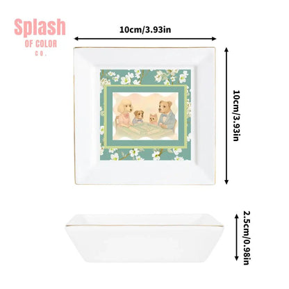 Fynny Dogs Playing Mahjong Floral Dessert Appetizer Party Plates - Splash of Color co.