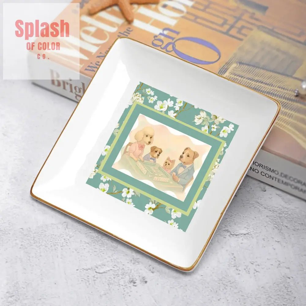 Fynny Dogs Playing Mahjong Floral Dessert Appetizer Party Plates - Splash of Color co.
