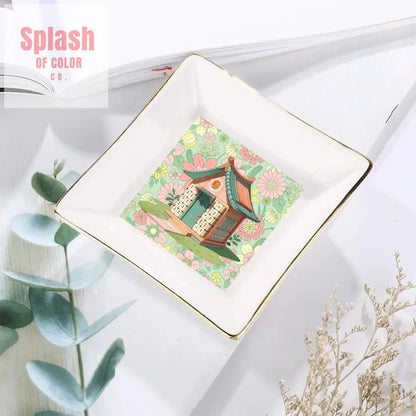 Mahjong Appetizer Dessert Plates With Cottage Floral Mahjong Tile House Design - Splash of Color co.