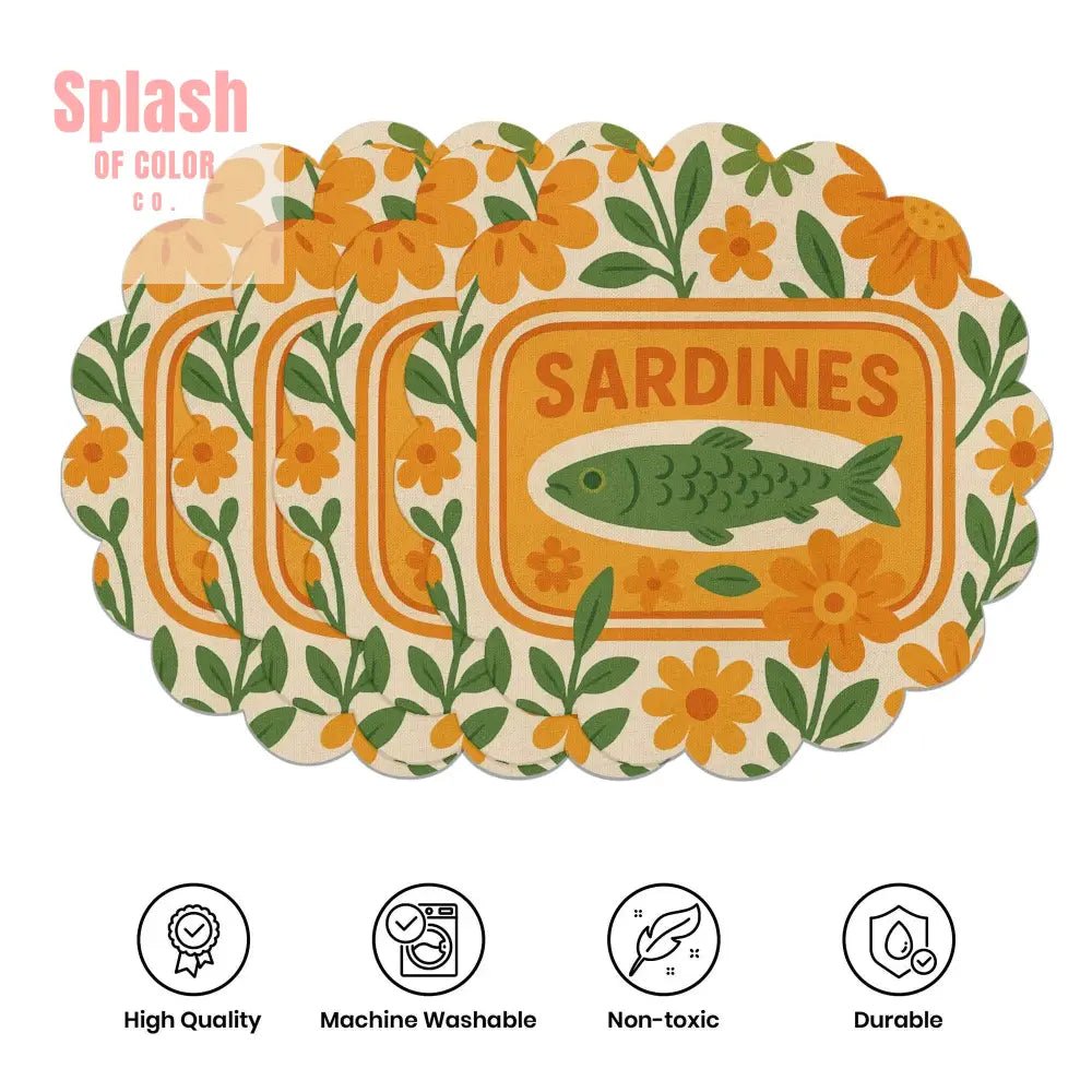 Sardine Tinned Fish Orange, Green Nautical Table Placemats - Splash of Color co.