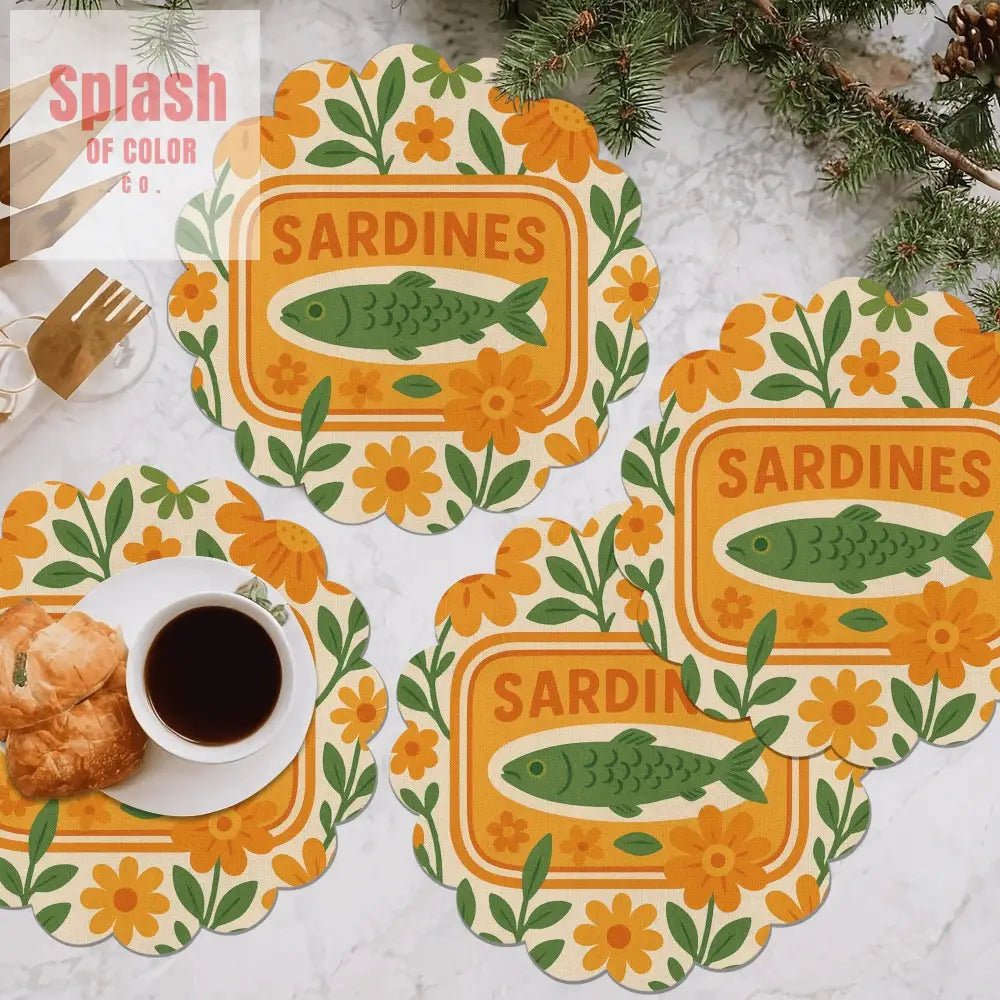 Sardine Tinned Fish Orange, Green Nautical Table Placemats - Splash of Color co.