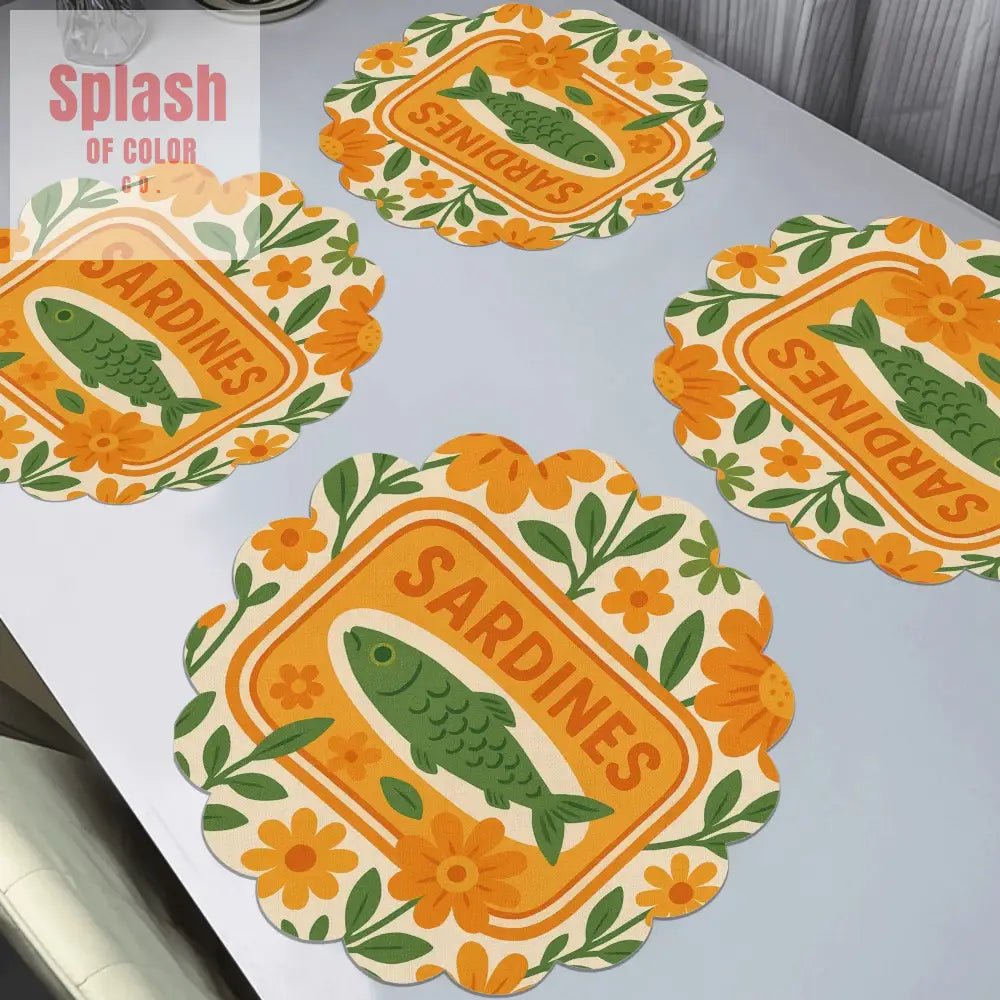 Sardine Tinned Fish Orange, Green Nautical Table Placemats - Splash of Color co.