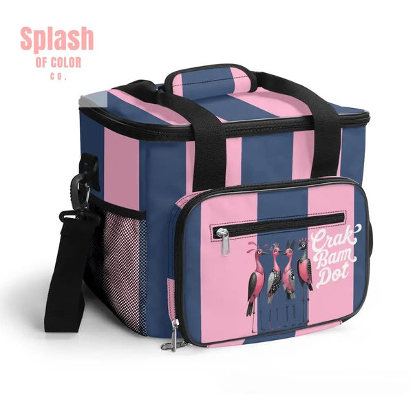 Mahjong Crak Bam Dot, Preppy Pink, Blue Bird Queens Cooler Bag - Splash of Color co.