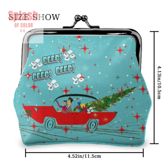 Cute Christmas Mahjong Vintage Nostalgic Women’s Leather Kiss Lock Coin Purse 4.5’’x4.1’’ Wallet