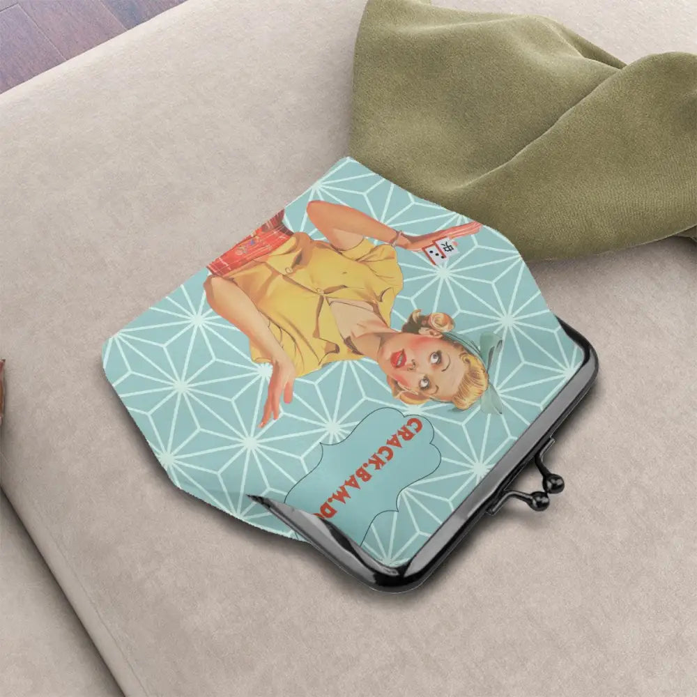 Cute Mahjong Lover Gift Vintage Crack Bam Dot Women’s Leather Kiss Lock Coin Purse - 4.5’’x4.1’’ - Wallet