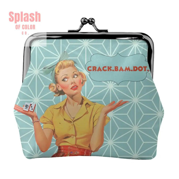 Cute Mahjong Lover Gift Vintage Crack Bam Dot Women’s Leather Kiss Lock Coin Purse - 4.5’’x4.1’’ - Wallet