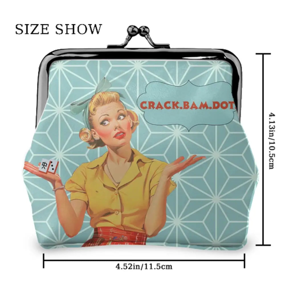 Cute Mahjong Lover Gift Vintage Crack Bam Dot Women’s Leather Kiss Lock Coin Purse - 4.5’’x4.1’’ - Wallet