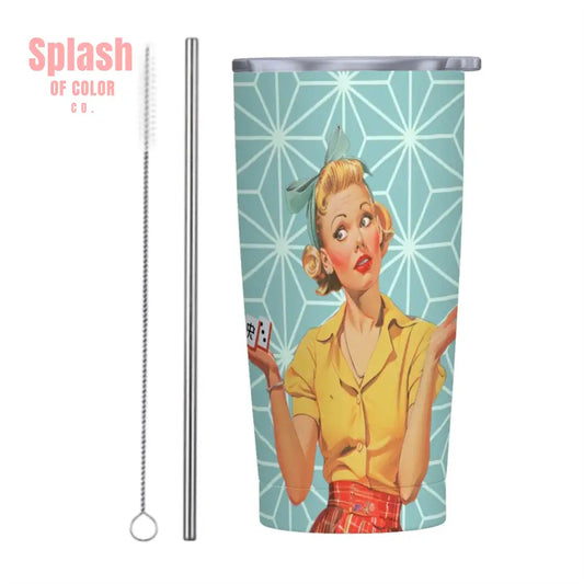 Cute Mahjong Nostalgic Mahjong Lover Stainless Steel Insulated Tumblers with Lid & Straw One Size Drinkware