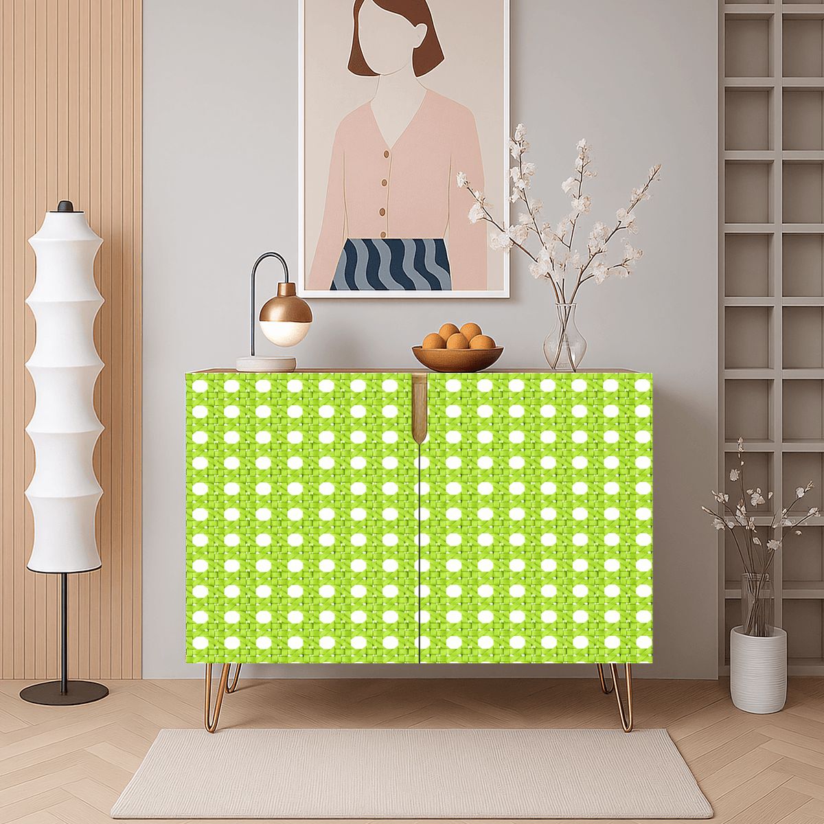 Limoncello Vintage Cane Mahjong Accessories Storage Cabinet - Splash Of Mahj And Color Co.