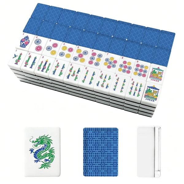 Modern Geometric Blue Chinoiserie Pastel Engraved Mahjong Tiles And Carry Case