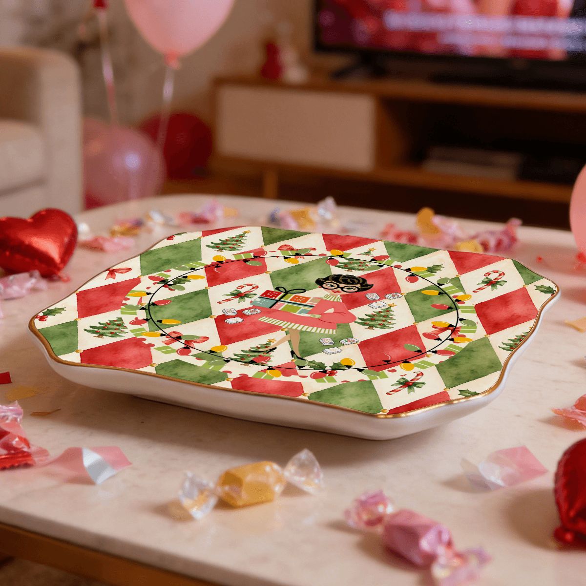 Cuz We Need A Little Christmas Scalloped Ceramic Mahjong Dice Tray