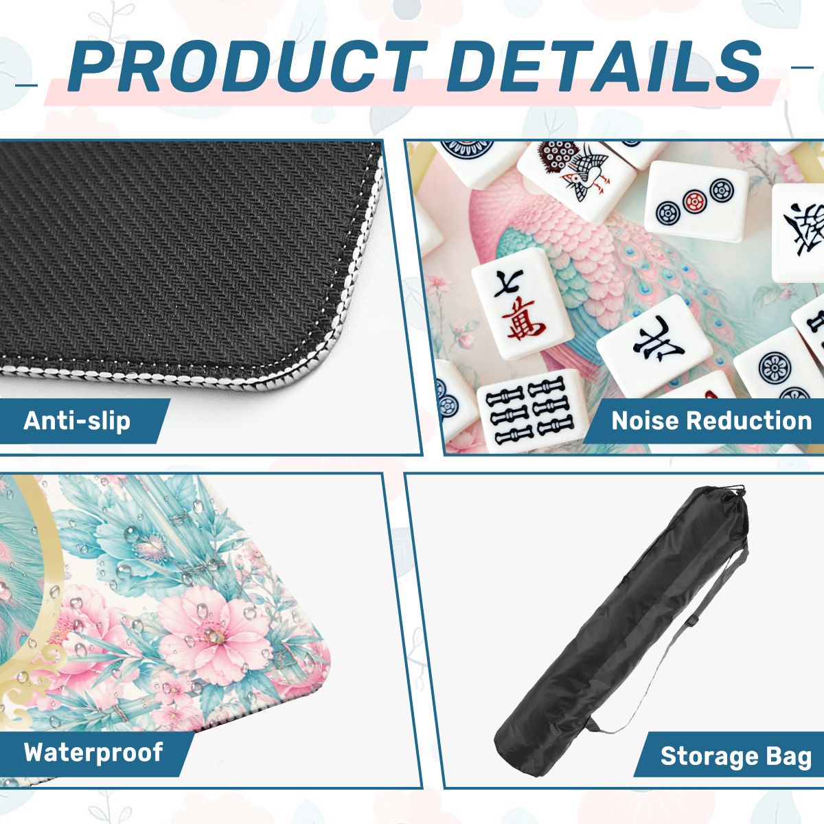 Pretty Pastel Peacock Chinoiserie Blossoms Mahjong Mat - Splash of Color Co.