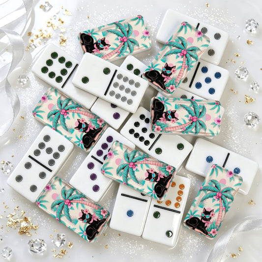 Mod Centric Tropical Leisure Kitty Double 12 Mexican Train Dominoes Set - Splash Of Mahj And Color Co.