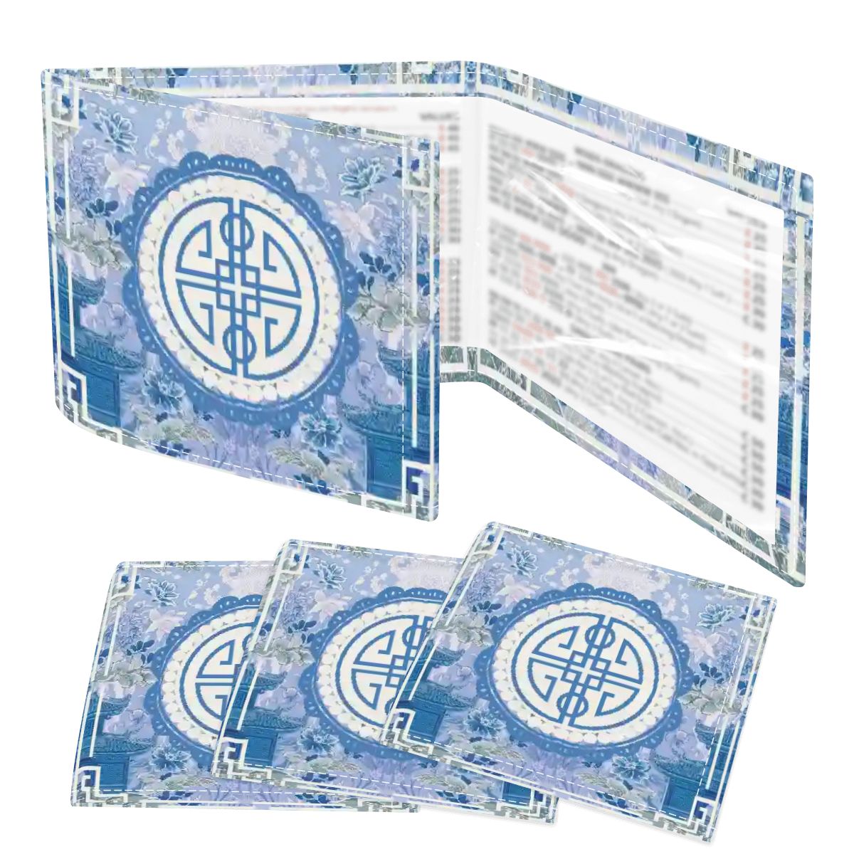 Asian Blue Chinoiserie Mahjong in the Moon Garden 4 Mahjong Card Holder with Line Finder - Splash of Color Co.