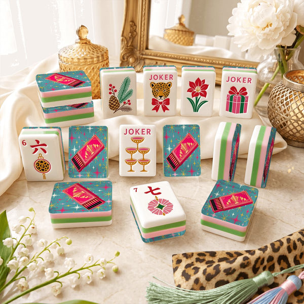Art Deco Glam, Matchsticks 4Layer Luxe Holiday American Mahjong Tiles With Carry Case - Splash Of Mahj And Color Co.