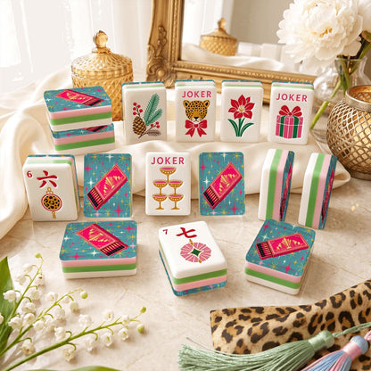 Art Deco Glam, Matchsticks 4Layer Luxe Holiday American Mahjong Tiles With Carry Case - Splash Of Mahj And Color Co.