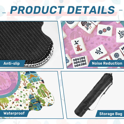 Mahjong Mat Chinoiserie Pagoda Asian Garden Scalloped - Splash of Color Co.