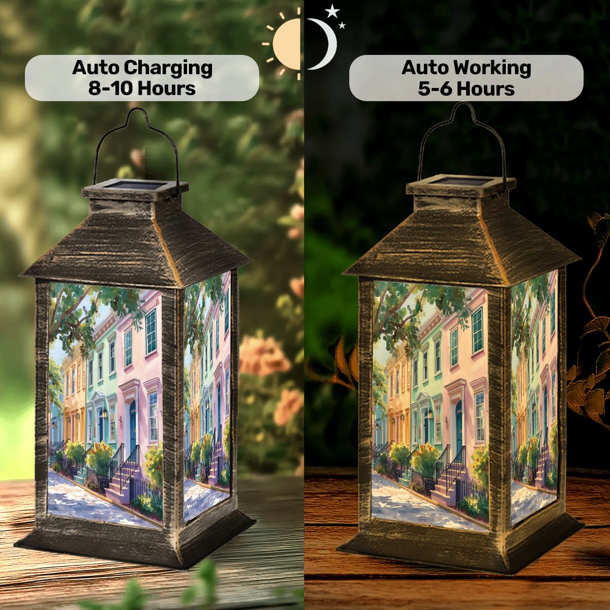 Charleston South Carolina Rainbow Row Solar Lantern - Splash of Color Co.