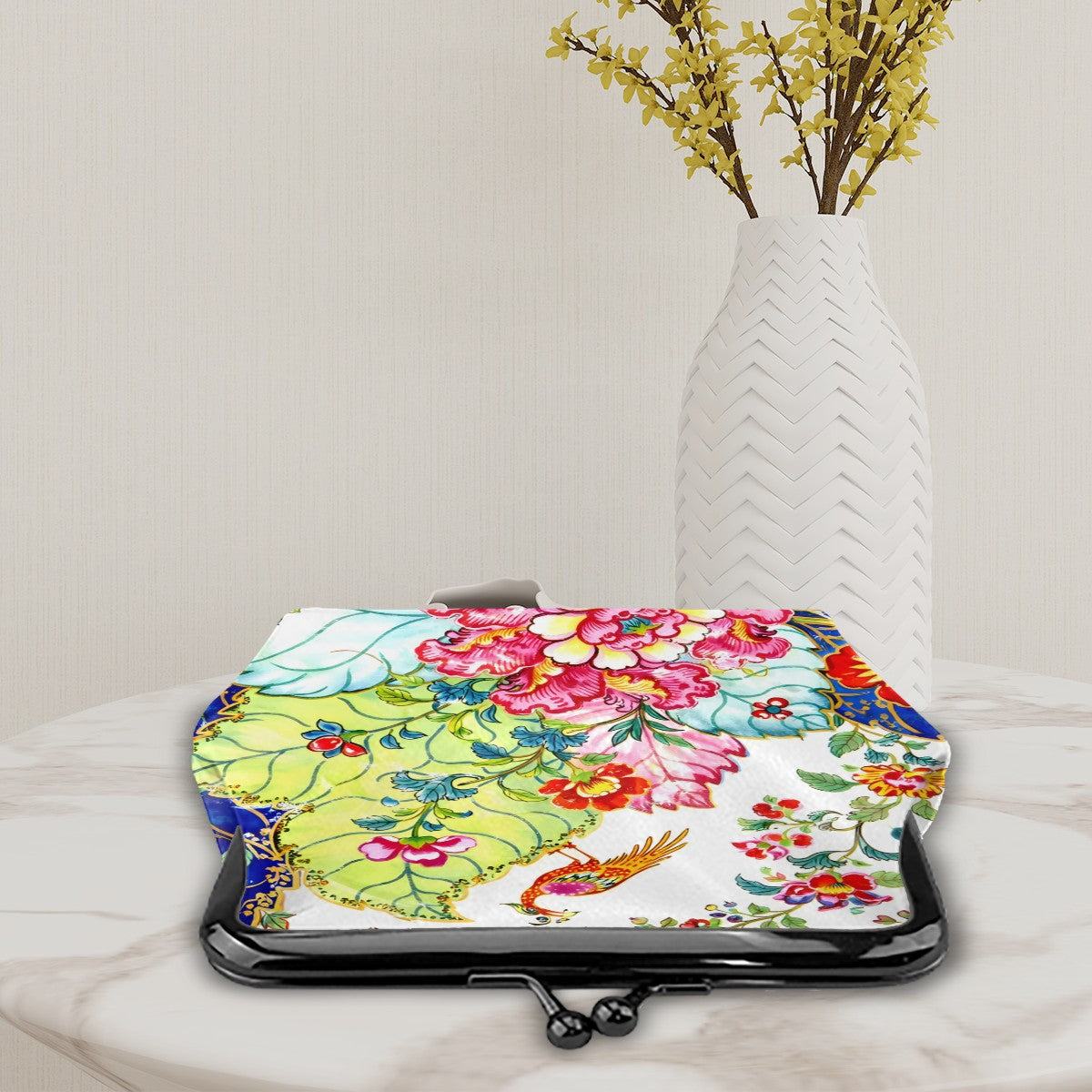 Tobacco Leaf Bam Bird Women's Leather Kiss Lock Coin Purse