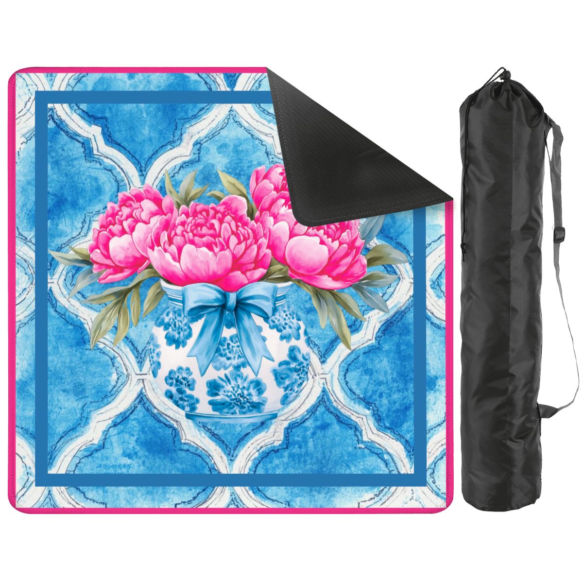 Mahjong Chinoiserie Mat, Pink Blue, The Peony - Powered Prosperity Pad - Splash of Color Co.