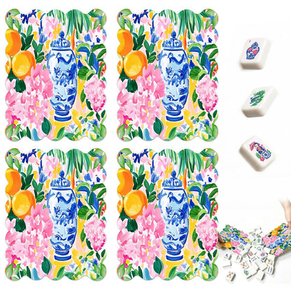 Sunny Citrus Chinoiserie Scalloped Mahjong Shuffler Cards Set of 4 - Splash Of Mahj And Color Co.