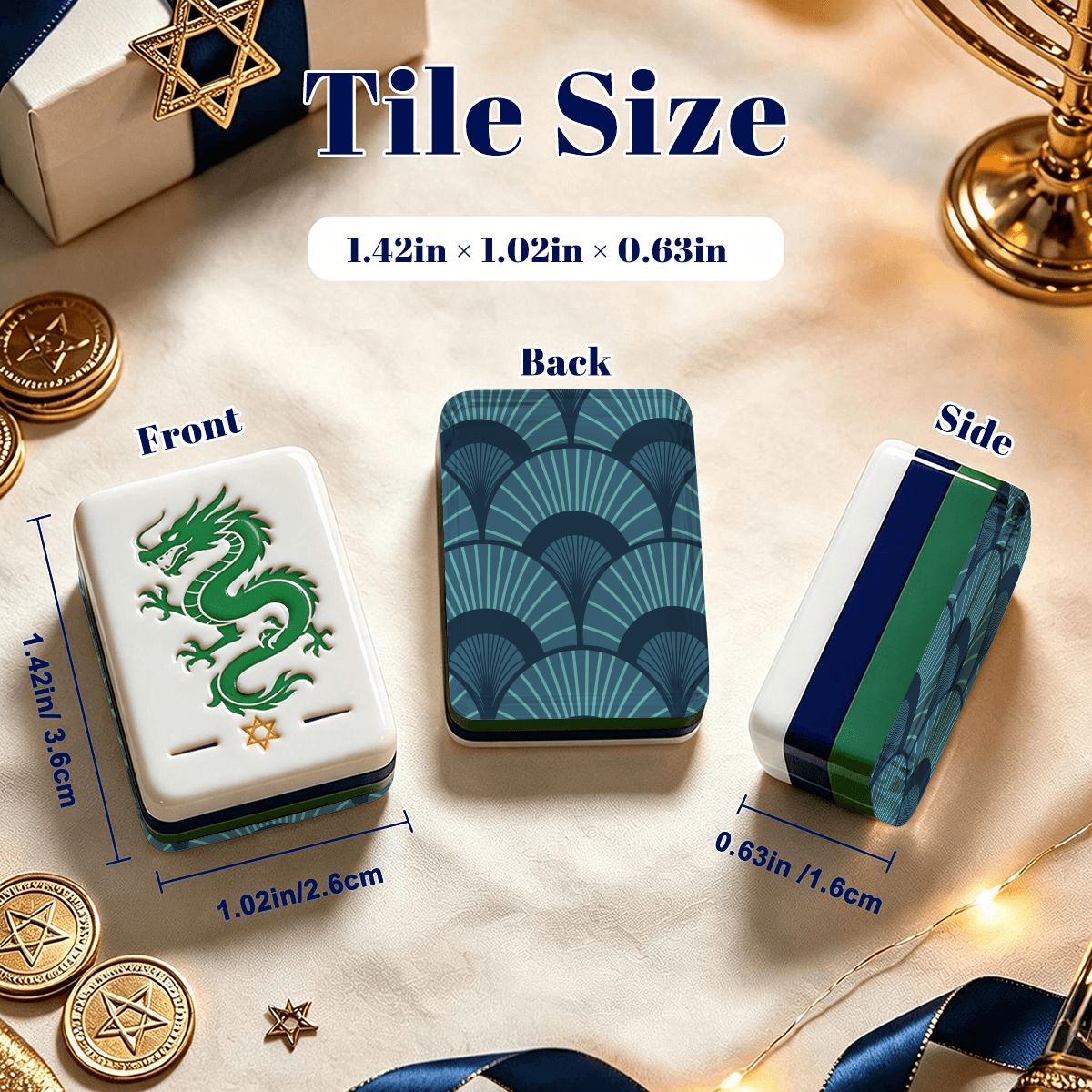 Art Deco Tealish Blue Hanukkah Mahjong Tiles And Carry Case - Splash Of Mahj And Color Co.