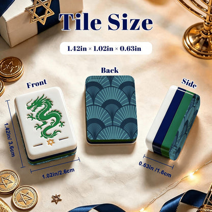 Art Deco Tealish Blue Hanukkah Mahjong Tiles And Carry Case - Splash Of Mahj And Color Co.