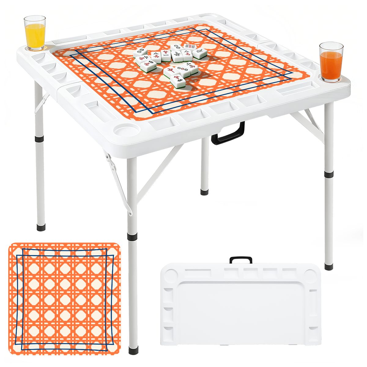 Simplistic Orange Cane Mini Mahj Mat And Foldable Mahjong Table - Splash of Color Co.