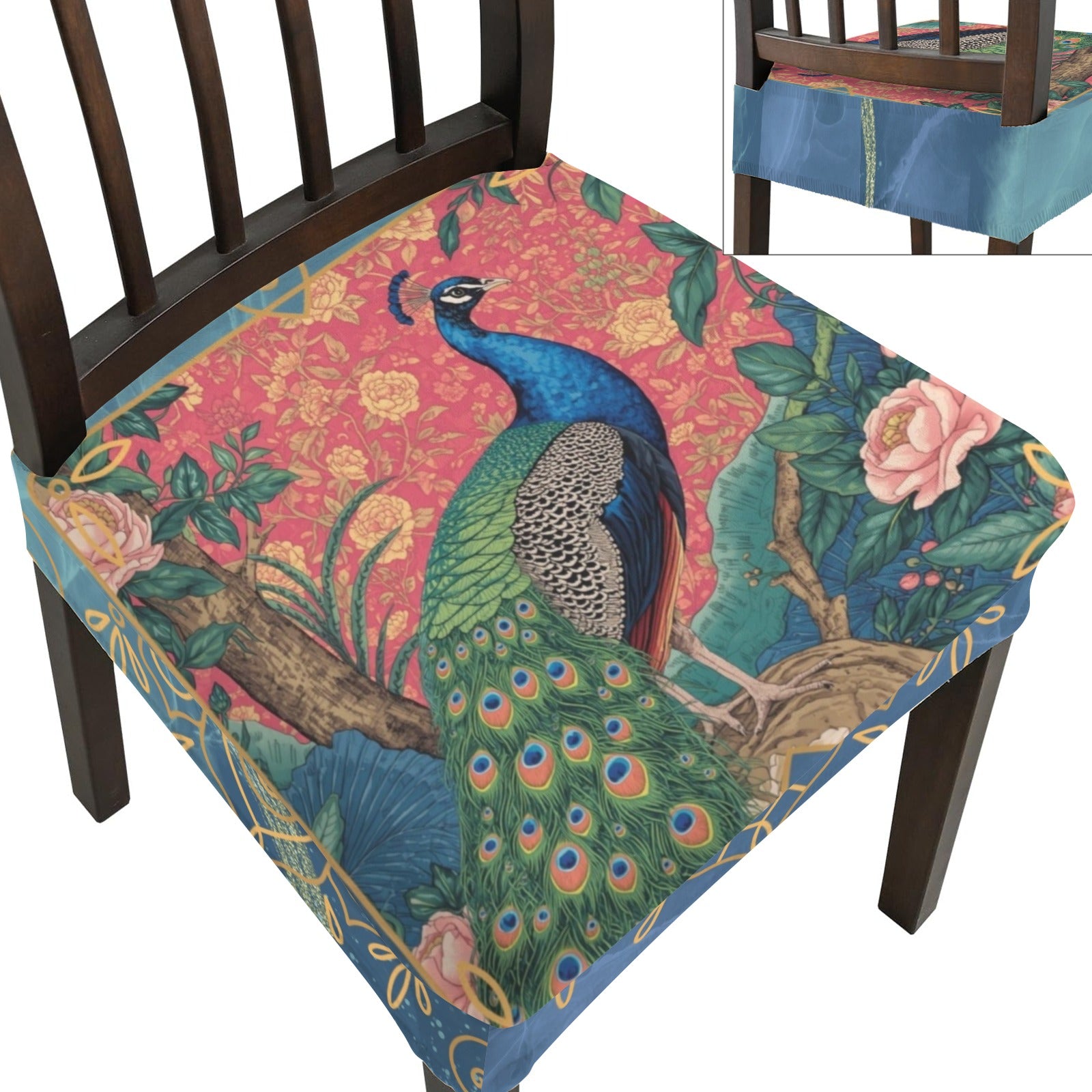 Elegant Peacock Blue Marbled Floral Designed Chair Covers - Splash of Color Co.