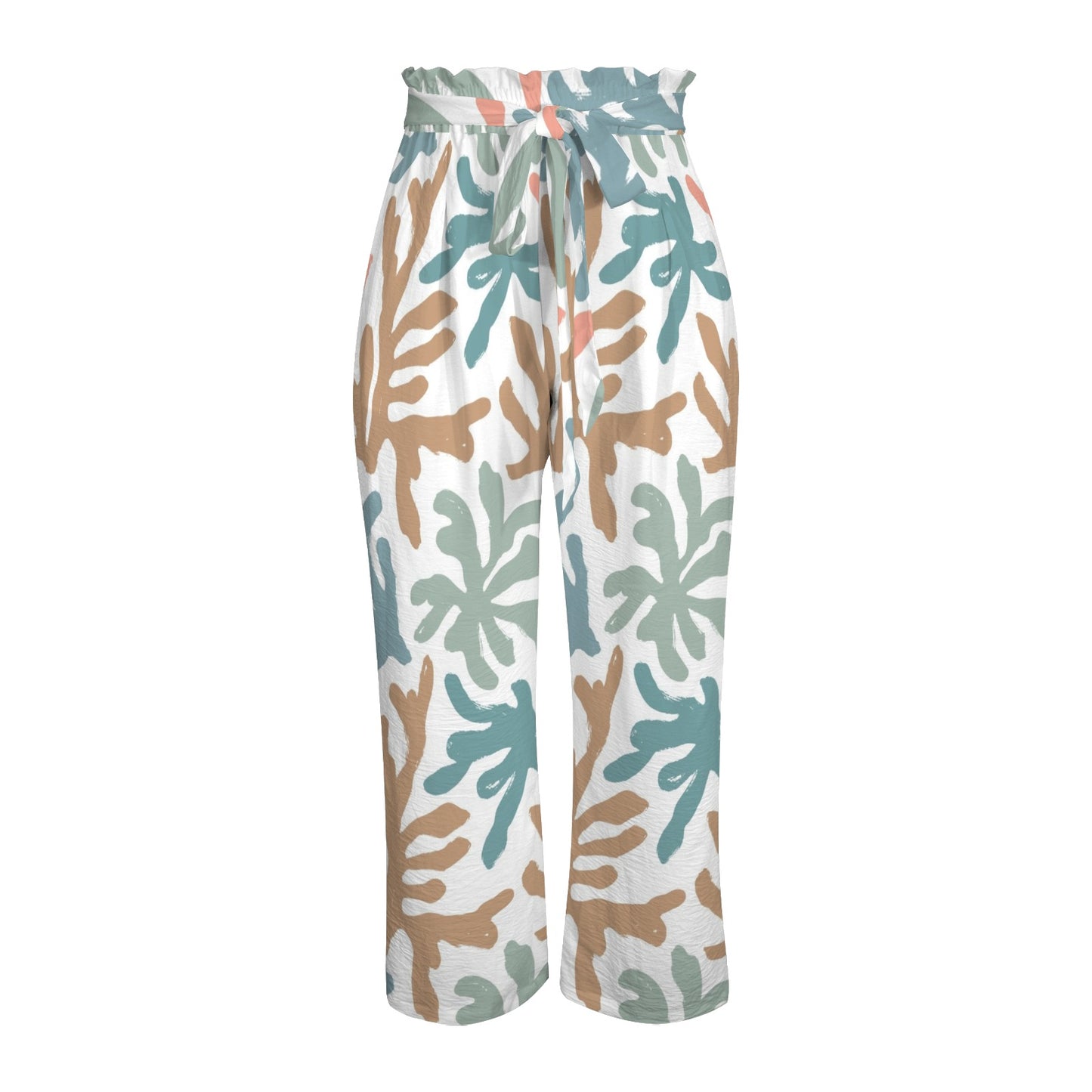 Summer Coral Reef Designed Preppy Wide Legged Pants With Belt - Splash of Color Co.
