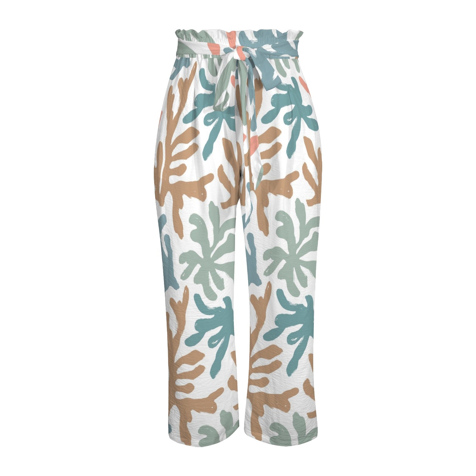 Summer Coral Reef Designed Preppy Wide Legged Pants With Belt - Splash of Color Co.
