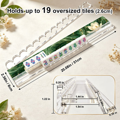 Dark Jade Marbled Extended Mahjong Rack Set of 4 Scalloped Magnetic Tile Pusher 20' - Splash Of Mahj And Color Co.