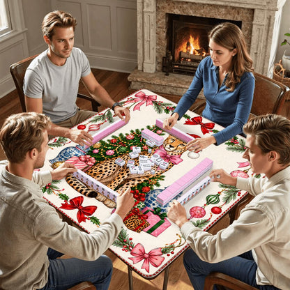 Leopard Luxe Holiday Collection Mahjong Christmas Mat - Splash Of Mahj And Color Co.