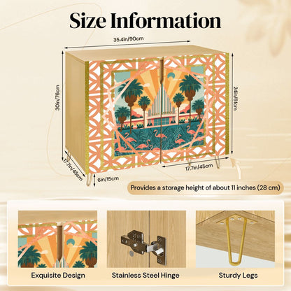 Art Deco Modern Wooden Storage Cabinet, Featuring Palm Springs California - Splash of Color Co.