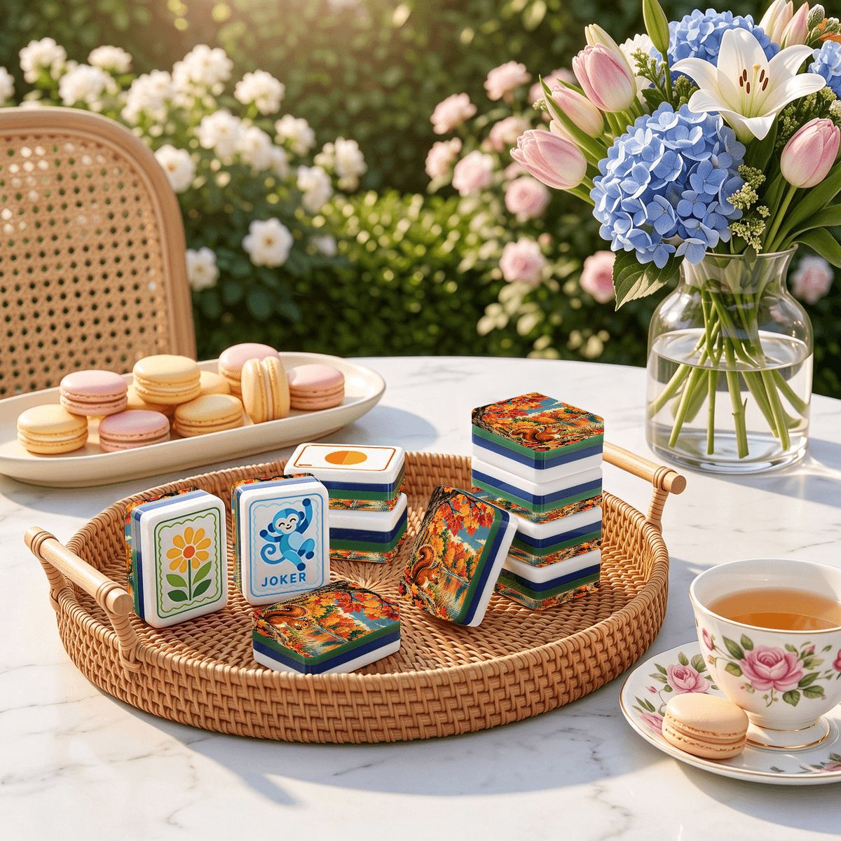 Nutty by Nature Modern Folk American Mahjong Tiles  4 Layer  And Carry Case